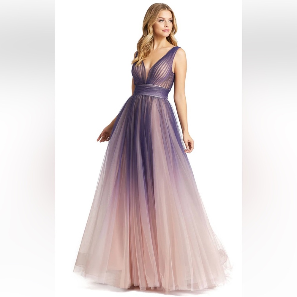 Mac Duggal Pink and Purple Sleeveless V-Neck Gown